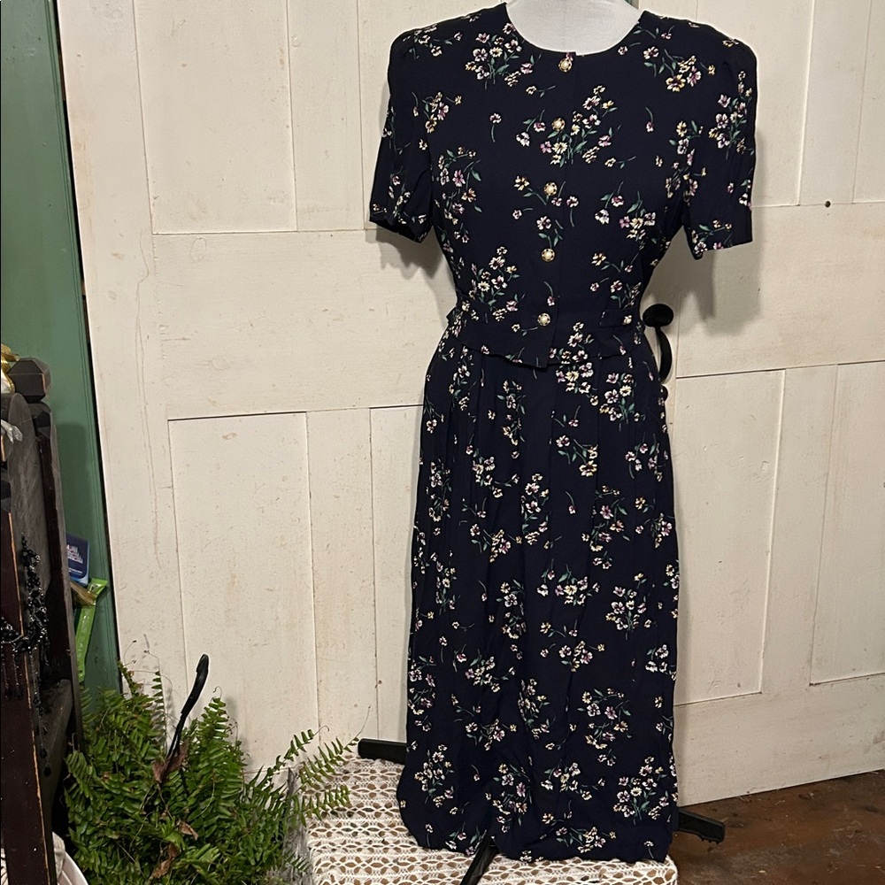 Ex C Vintage Periwinkle 90s Dress Sz 18 USA Made Cottagecore Grandma OfficeGirl